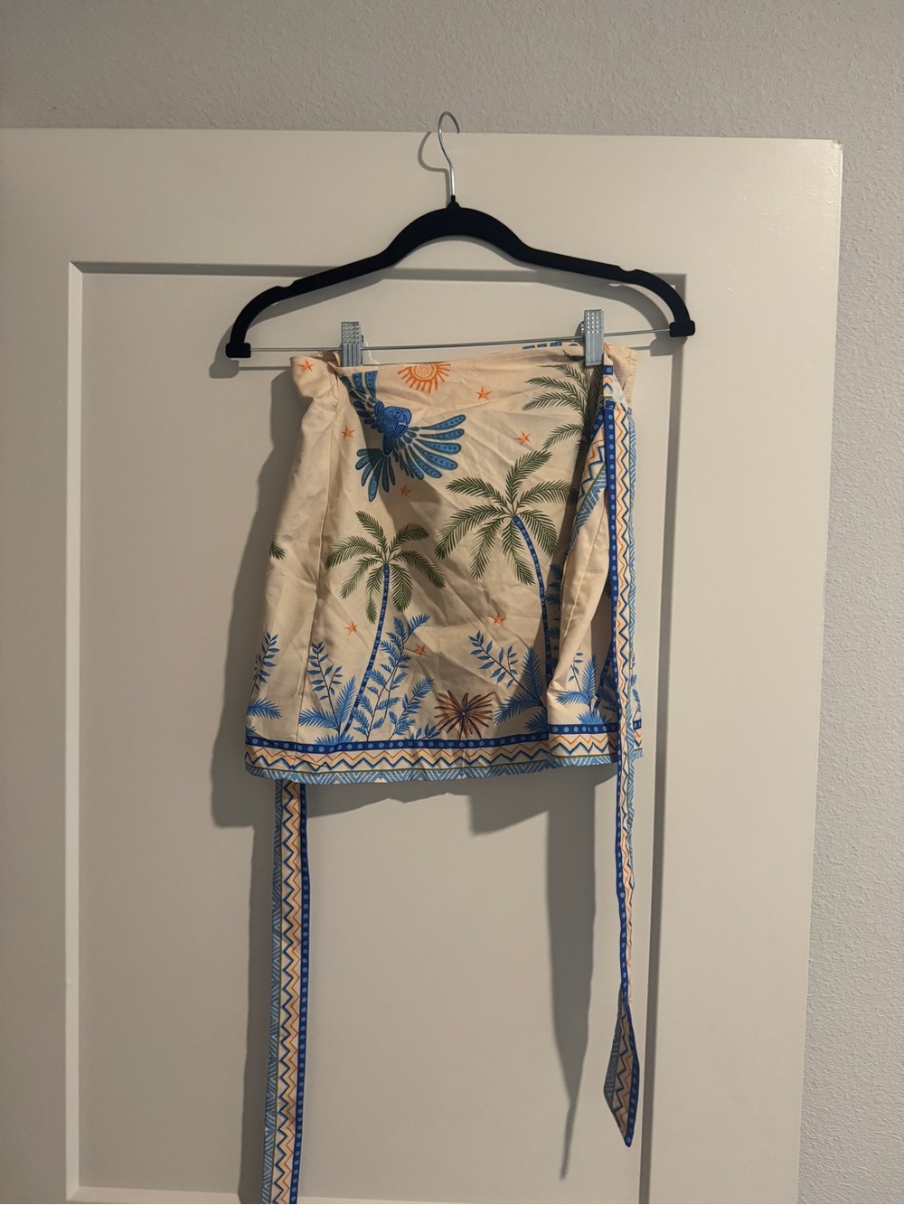 Tropical Print Wrap Skirt - Blue & Cream